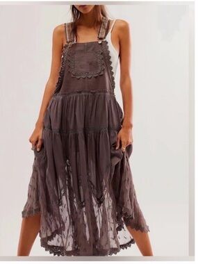 Brown Tiered Cotton Pinafore Dress